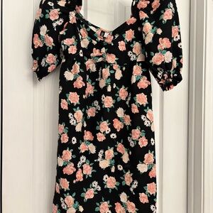 Divided H&M Black Dress with Pink/Peach Floral Pattern
